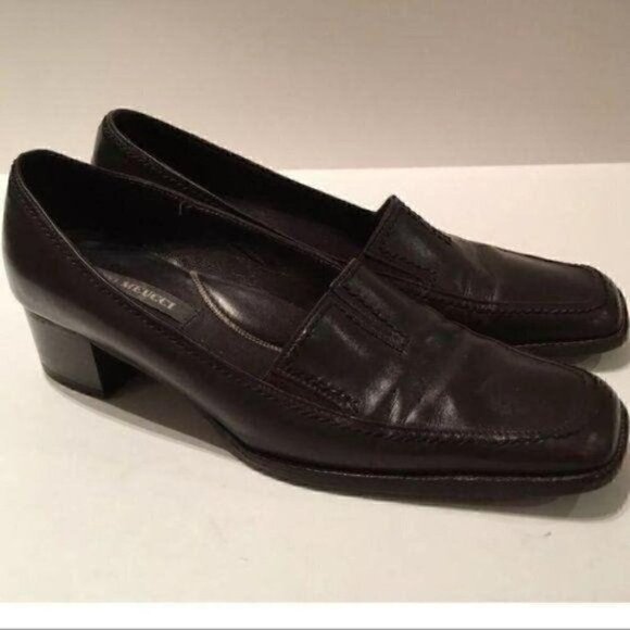 Sesto Meucci Womens Heels size 7 Brown Italian Leather square toe vintage 90s - Picture 1 of 7
